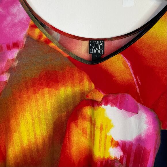 Clara Sunwoo Sun Woo Flowy Abstract Floral Asymmetrical Tunic Top Knit Womens XL - Picture 3 of 10